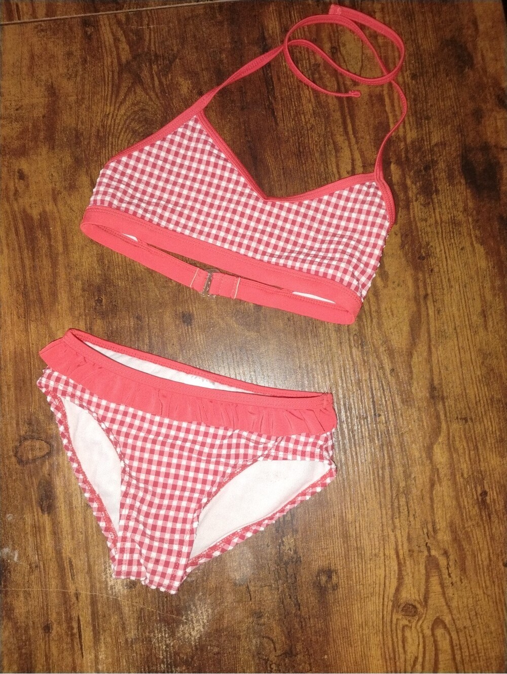 Cat & Jack Red and White Gingham Two-Piece Swimsuit Set - Size S